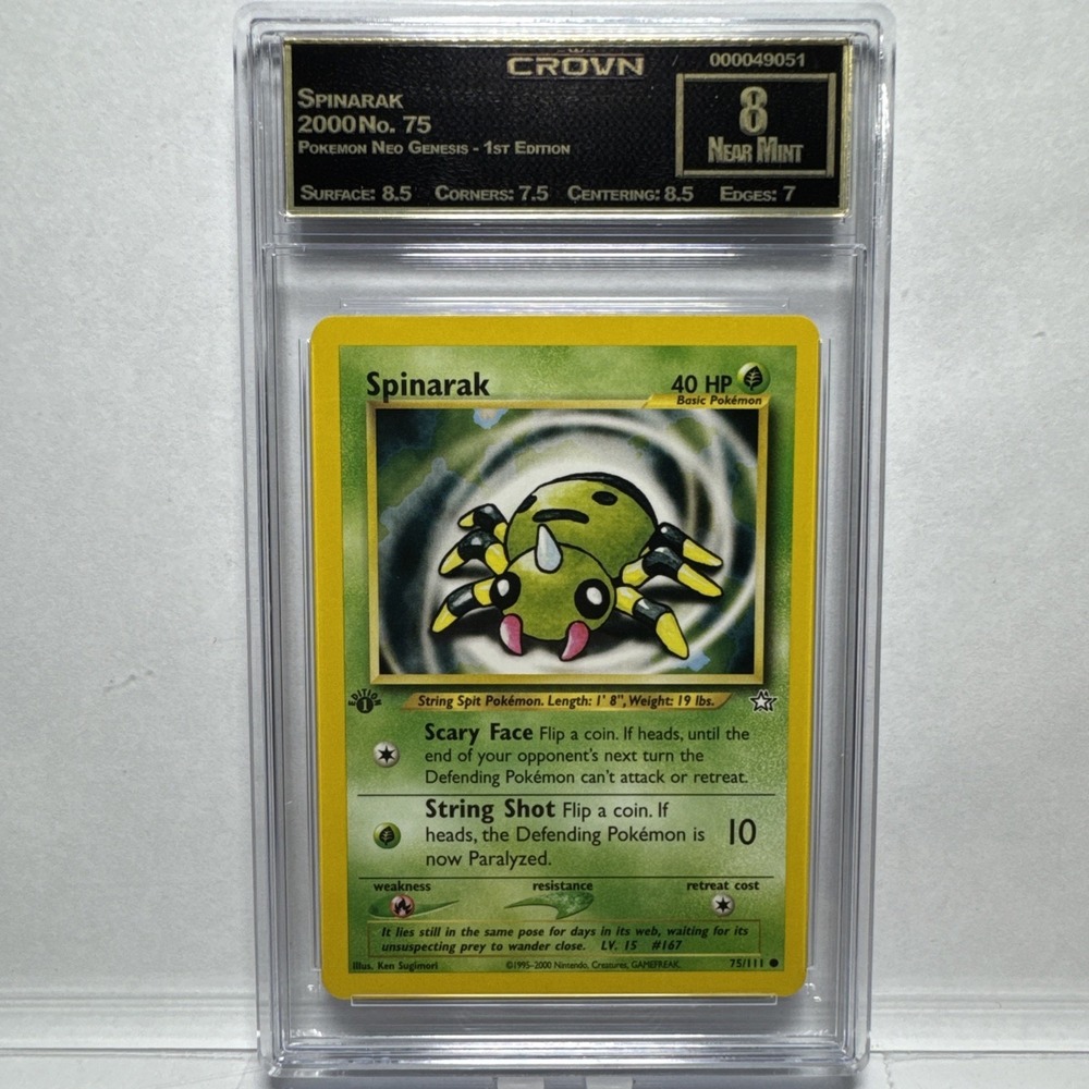 Crown Near Mint 8 Spinarak 75/111 Neo Genesis 1st Edition Pokemon Card